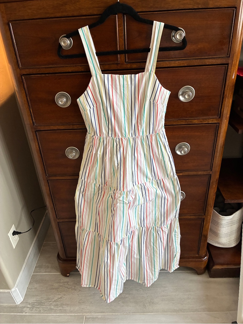 J. Crew Multi Striped Tiered Midi Dress